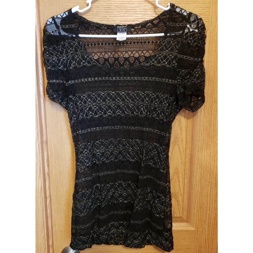deb size small black & gold sheer blouse
